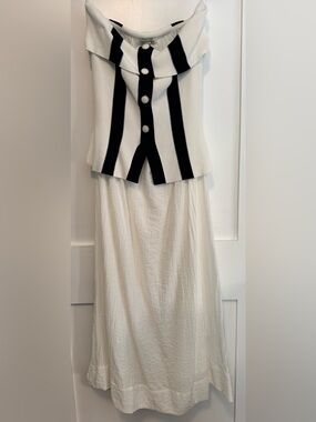 Moon River Tube Top Striped Detail Midi Dress White & Black Medium